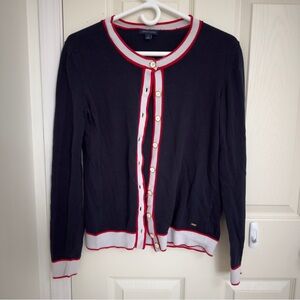 Medium Tommy Hilfiger Black Cardigan with Red and White Accents